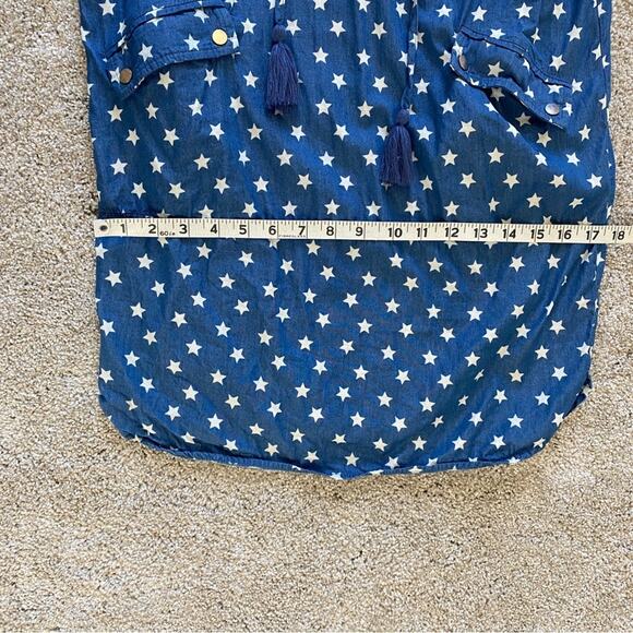 Stellah Blue Denim White 4th of July USA Star Print Boho Tunic Shift Dress XS - Picture 10 of 10